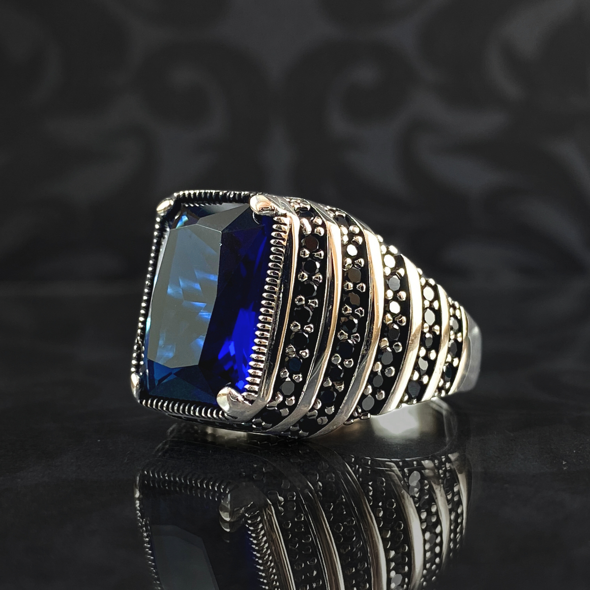 Sapphire Gemstone 925 Sterling Silver Men Ring