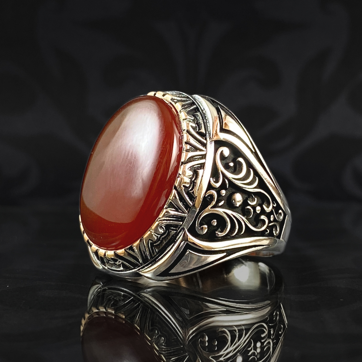 Red Agate Stone 925 Sterling Silver Men Handmade Ring