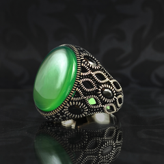 Green Agate Gemstone 925 Solid Silver Men Ring