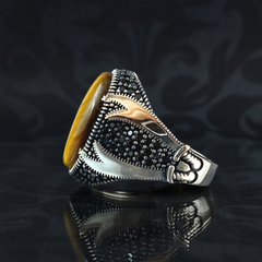 Sword Zulfigar 925 Solid Silver Brown Tiger Eye Stone Ring