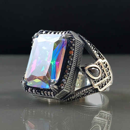 Mystic Topaz Gemstone 925 Solid Silver Men Handmade Ring