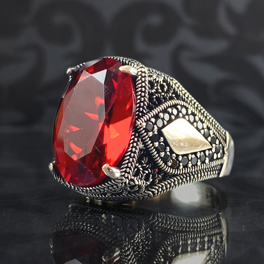 Red Ruby Gemstone 925 Sterling Silver Men Handmade Ring