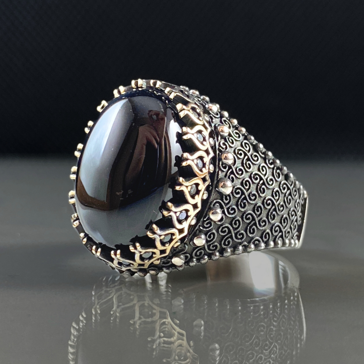 Black Gemstone Onyx 925 Sterling Silver Men Ring