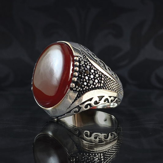 Red Agate Gemstone 925 Sterling Silver Men Handmade Ring