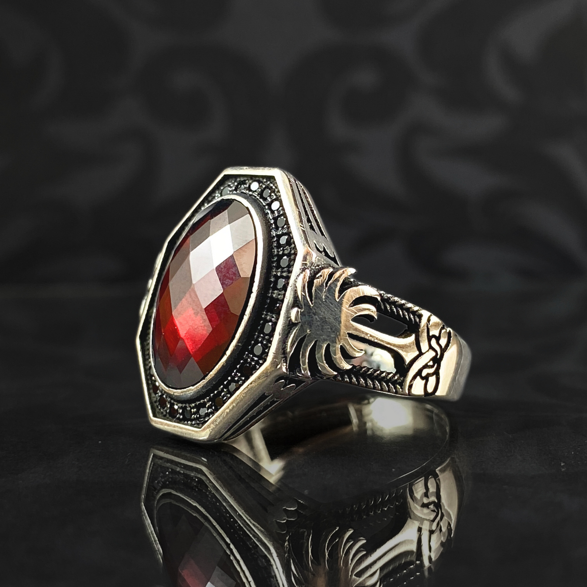 Classic Red Ruby Stone 925 Sterling Silver Men Ring