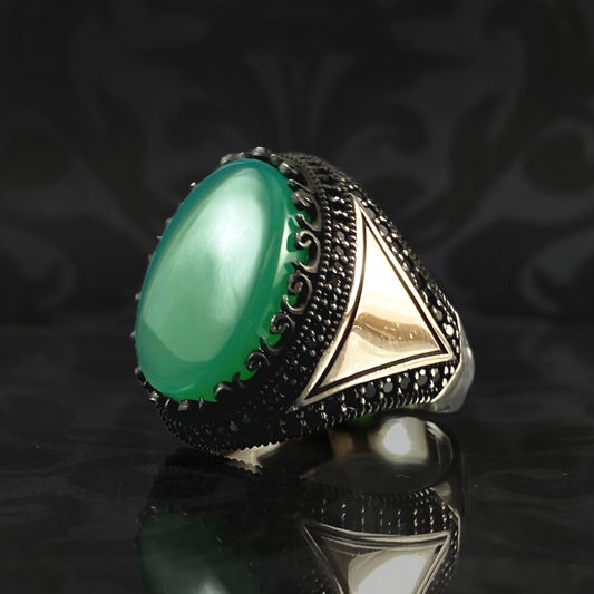 Green Agate Stone 925 Sterling Silver Men Handmade Ring