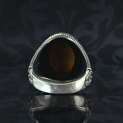 Sword Zulfigar 925 Solid Silver Brown Tiger Eye Stone Ring