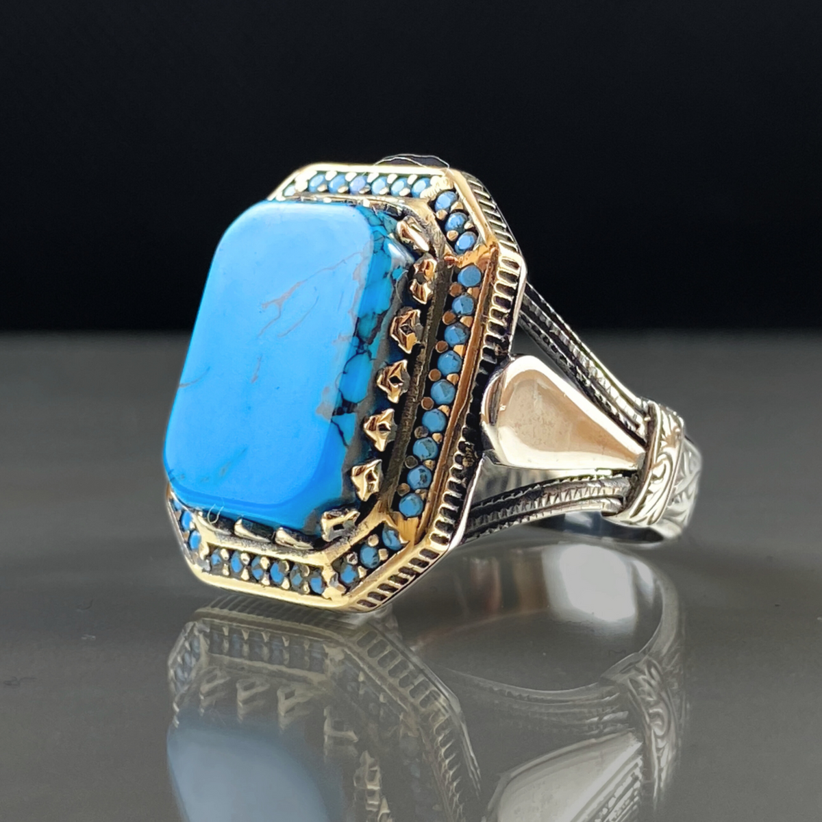 Turquoise Gemstone 925 Solid Silver Men Ring