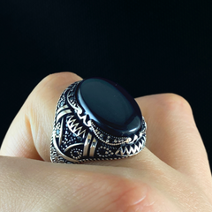 Men Handmade Onyx Gemstone 925 Sterling Silver Ring