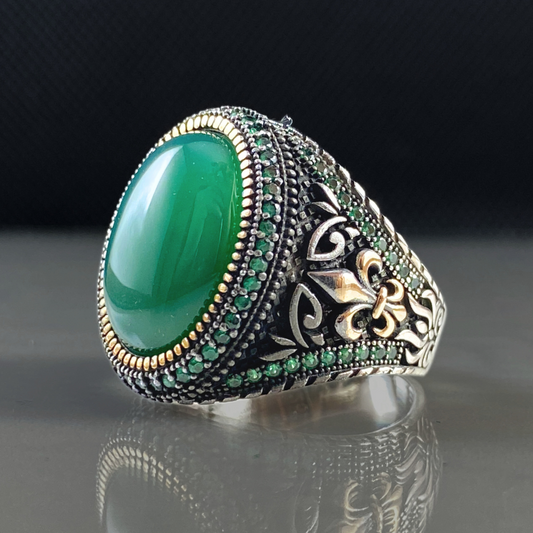 Green Agate Gemstone 925 Sterling Silver Men Ring