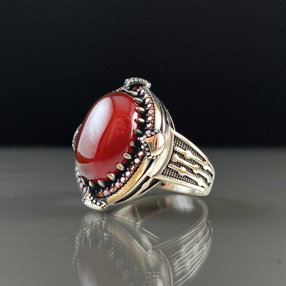 Red Agate Stone 925 Sterling Silver Men Handmade Ring