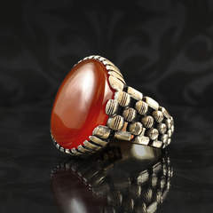 Red Agate Gemstone 925 Sterling Silver Men Handmade Ring