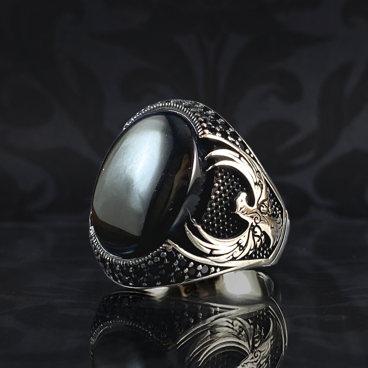 Phoenix Onyx Stone 925 Sterling Silver Men Handmade Ring