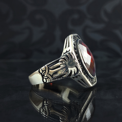 Classic Red Ruby Stone 925 Sterling Silver Men Ring