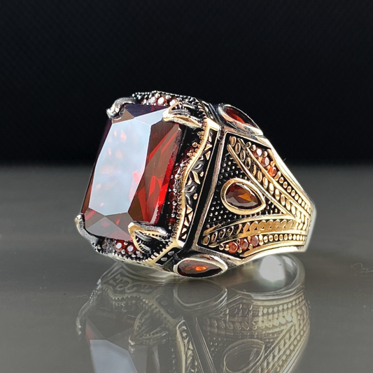 Red Ruby Stone 925 Sterling Silver Men Handmade Ring