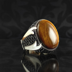 Sword Zulfigar 925 Solid Silver Brown Tiger Eye Stone Ring