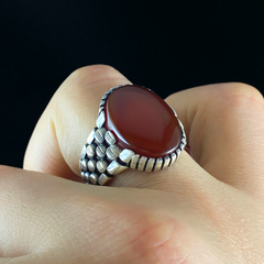 Red Agate Gemstone 925 Sterling Silver Men Handmade Ring