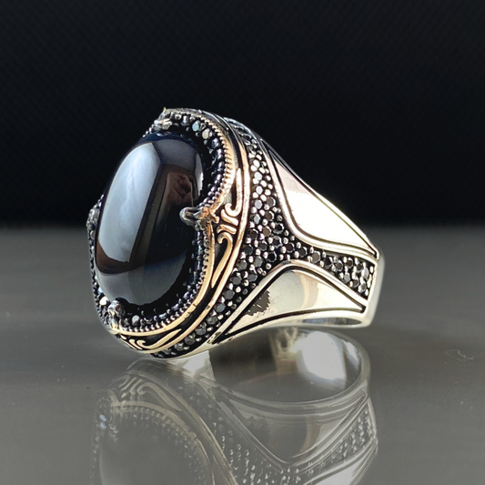 Oval Black Onyx Gemstone 925 Sterling Silver Ring