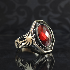 Classic Red Ruby Stone 925 Sterling Silver Men Ring