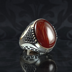 Red Agate Gemstone 925 Sterling Silver Men Handmade Ring