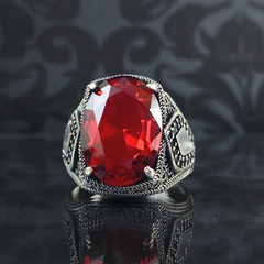 Red Ruby Gemstone 925 Sterling Silver Men Handmade Ring