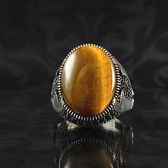 Sword Zulfigar 925 Solid Silver Brown Tiger Eye Stone Ring