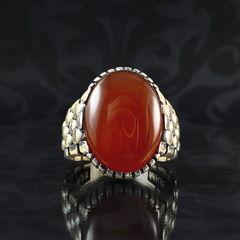 Red Agate Gemstone 925 Sterling Silver Men Handmade Ring