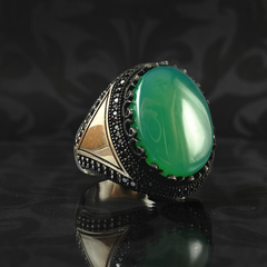 Green Agate Stone 925 Sterling Silver Men Handmade Ring