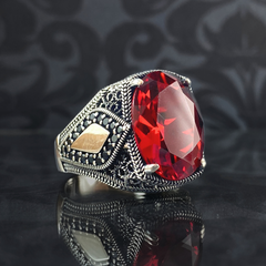 Red Ruby Gemstone 925 Sterling Silver Men Handmade Ring