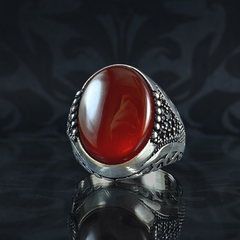 Red Agate Gemstone 925 Sterling Silver Men Handmade Ring