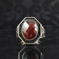 Classic Red Ruby Stone 925 Sterling Silver Men Ring