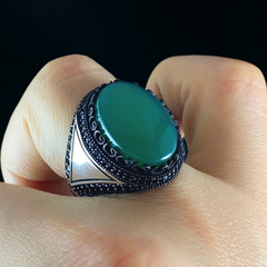 Green Agate Stone 925 Sterling Silver Men Handmade Ring