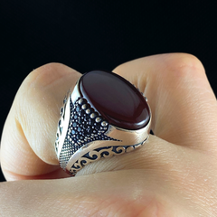 Red Agate Gemstone 925 Sterling Silver Men Handmade Ring