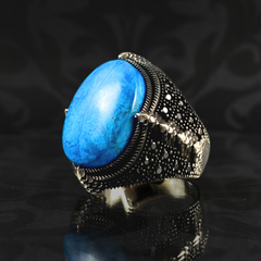 Blue Turquoise Stone 925 Sterling Silver Men Handmade Ring