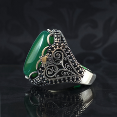 Green Agate Gemstone 925 Sterling Silver Men Handmade Ring