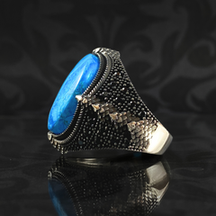 Blue Turquoise Stone 925 Sterling Silver Men Handmade Ring