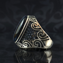 Black Onyx Stone 925 Sterling Silver Men Handmade Turkish Ring