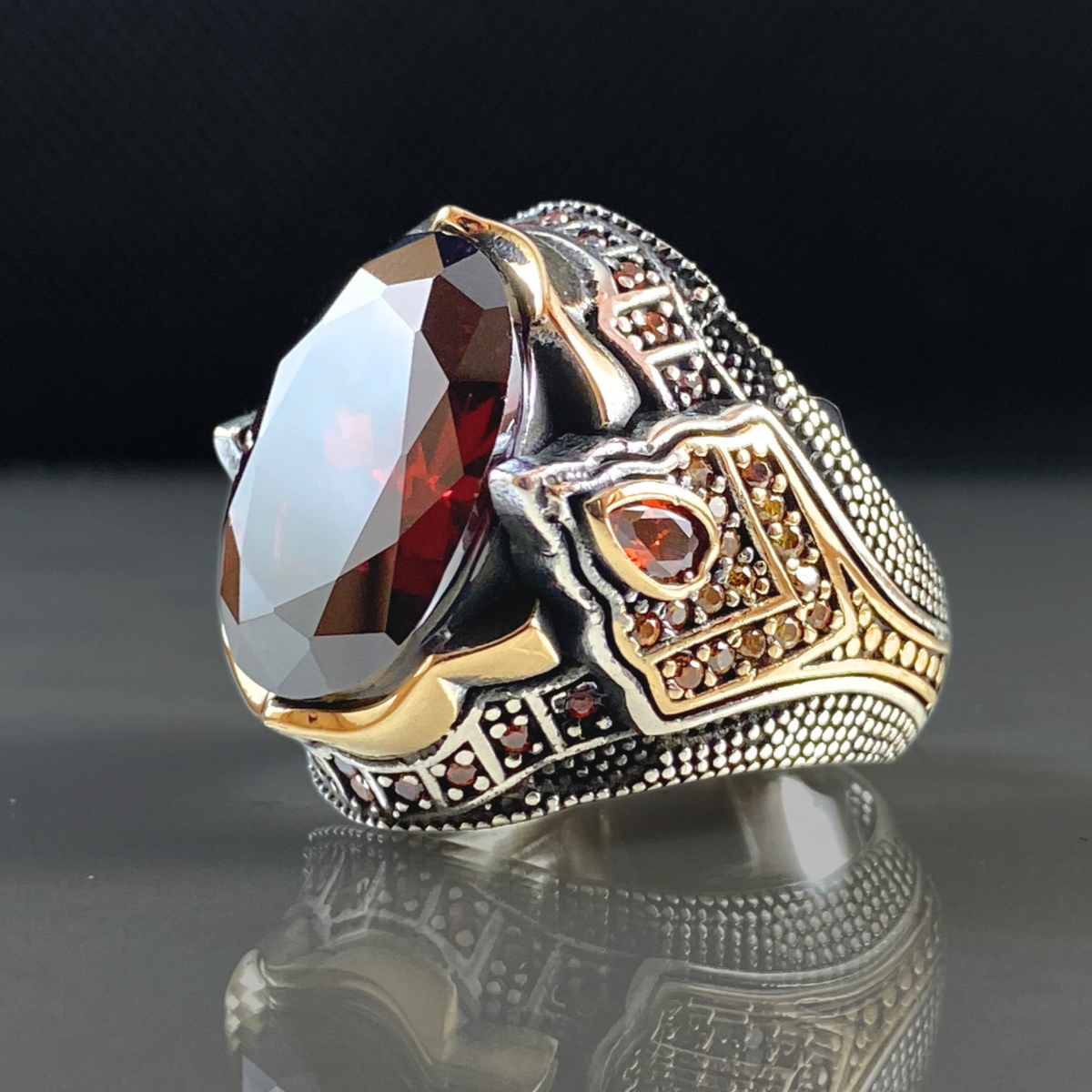 Classic Ruby Stone 925 Solid Silver Men Handmade Ring