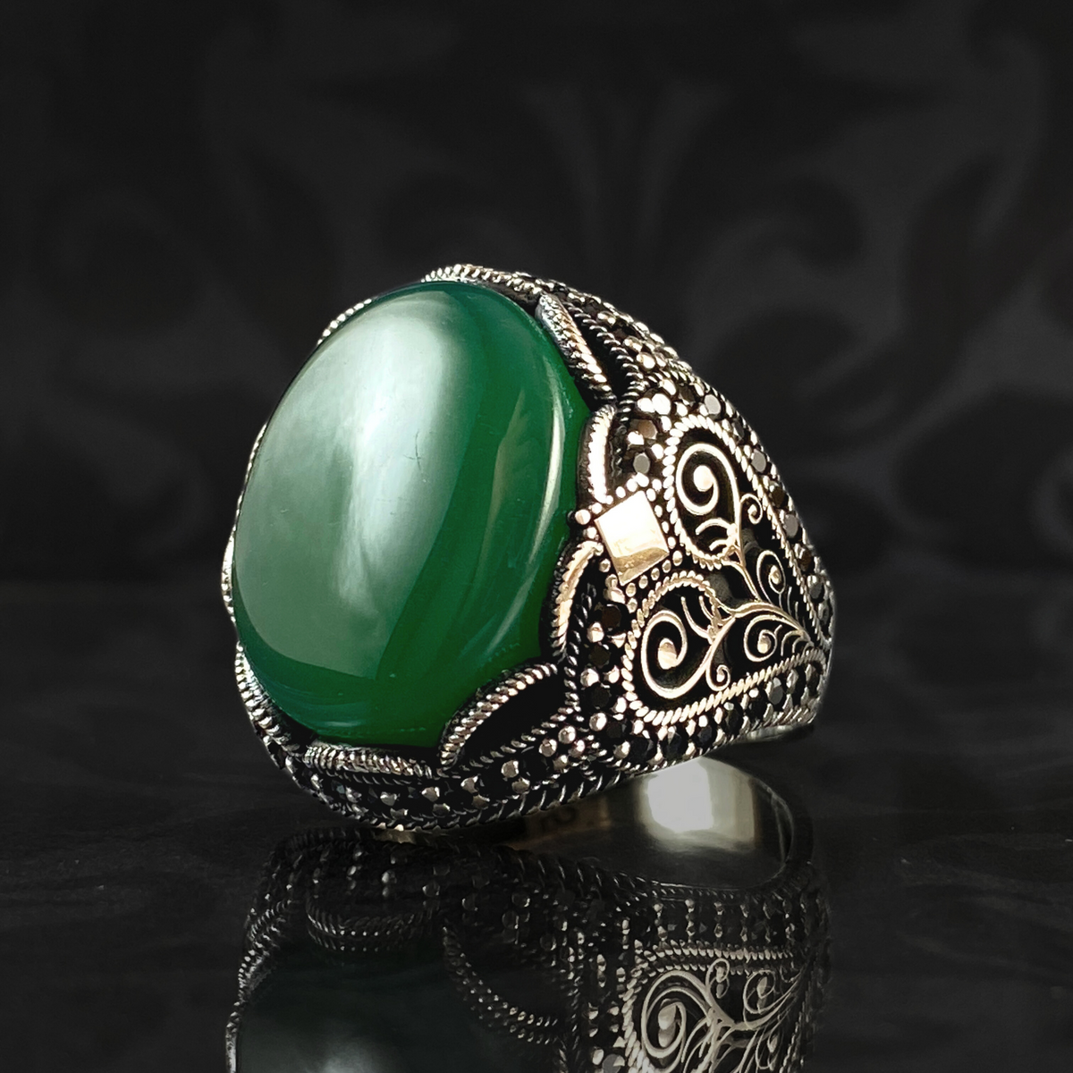 Green Agate Gemstone 925 Sterling Silver Men Handmade Ring