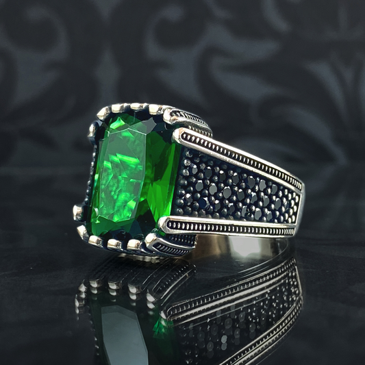 Green Emerald Stone 925 Solid Silver Turkish Ring