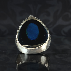 Blue Turquoise Stone 925 Sterling Silver Men Handmade Ring