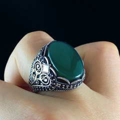 Green Agate Gemstone 925 Sterling Silver Men Handmade Ring