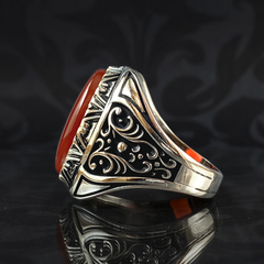 Red Agate Stone 925 Sterling Silver Men Handmade Ring