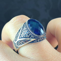 Sapphire Gemstone 925 Solid Silver Turkish Handmade Ring