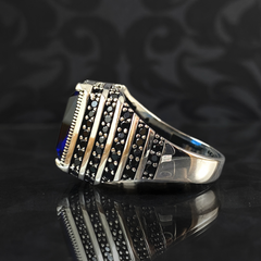 Sapphire Gemstone 925 Sterling Silver Men Ring