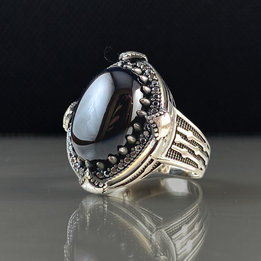 Oval Black Onyx Gemstone 925 Solid Silver Ring