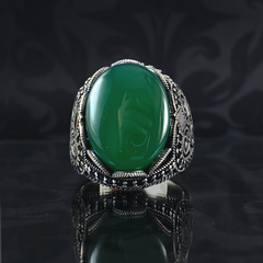 Green Agate Gemstone 925 Sterling Silver Men Handmade Ring