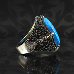 Blue Turquoise Stone 925 Sterling Silver Men Handmade Ring