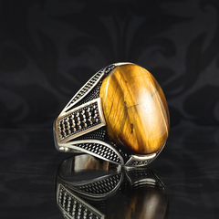 Brown Tiger Eye Stone 925 Sterling Silver Men Handmade Ring