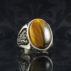 Tiger Eye Brown Stone 925 Solid Silver Men Ring